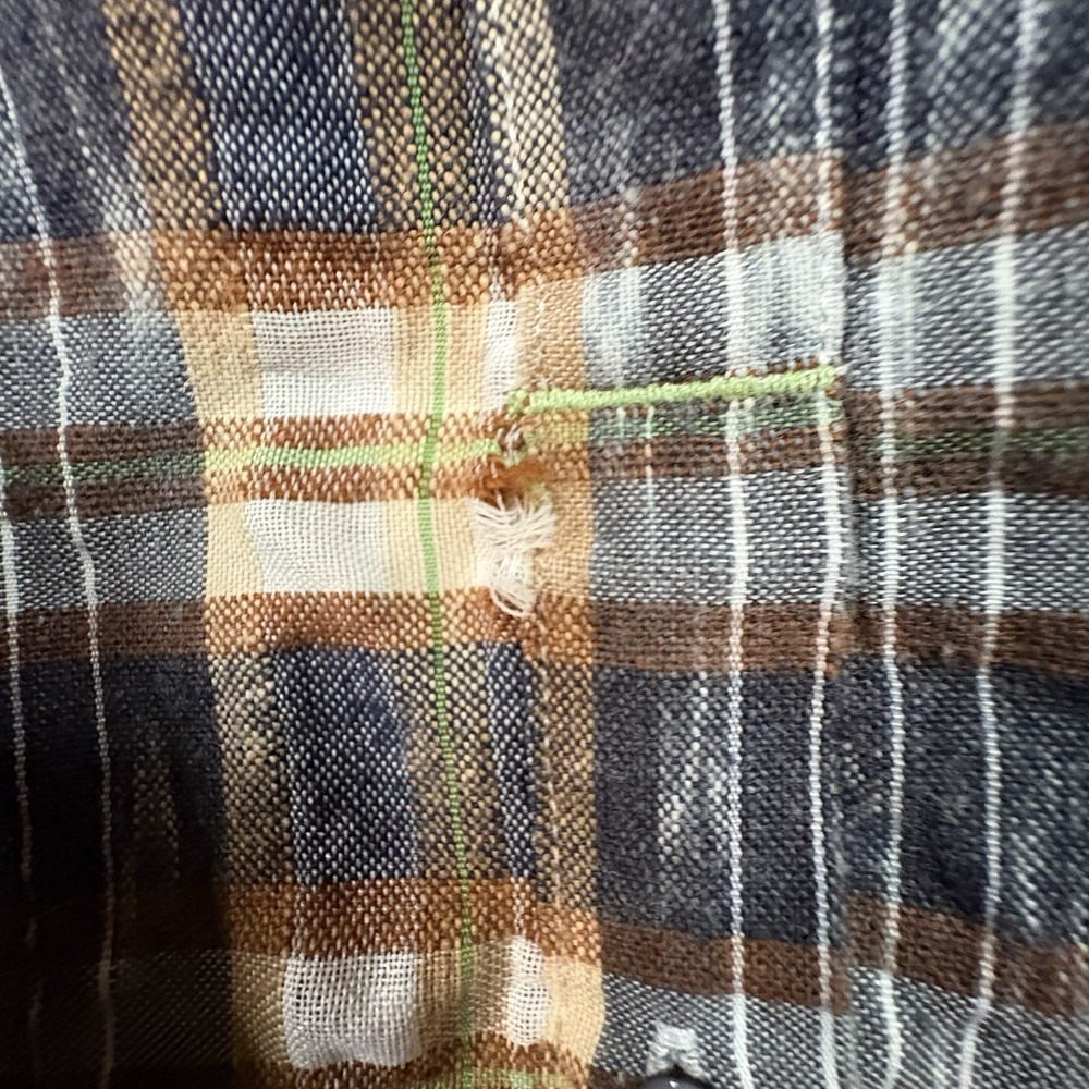 Carbon2Cobalt‎ Men's L Brown & Blue Plaid Linen Blend LS Button Up SEE DESC - Picture 10 of 14